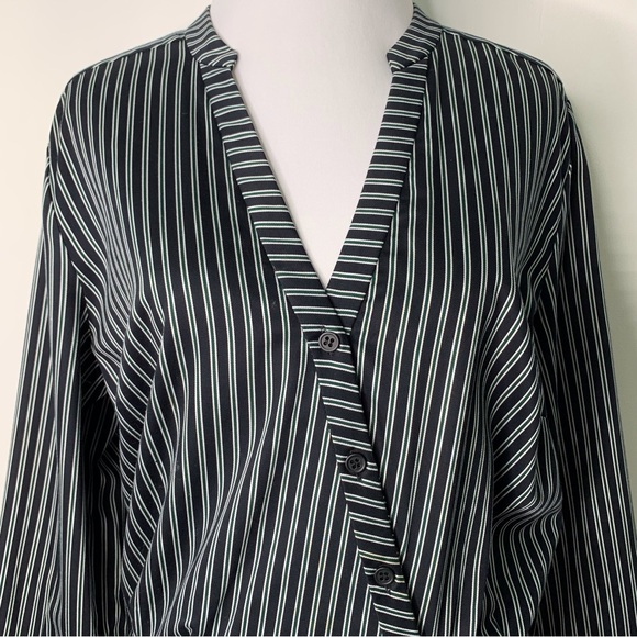 Veronica Beard Women's Blac White Ruched Striped Cotton Poplin Dress Size 10 - Picture 3 of 16